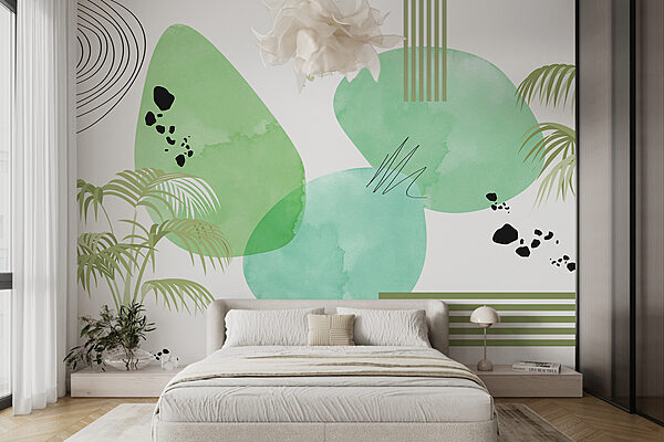 Fond vert et blanc avec des cercles et des lignes Papier peint Fond vert et blanc avec des cercles et des lignes