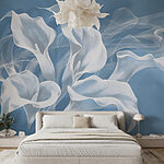 Papier peint Fleurs blanches sur fond bleu