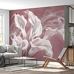 Papier peint Fleurs blanches élégantes sur fond rose