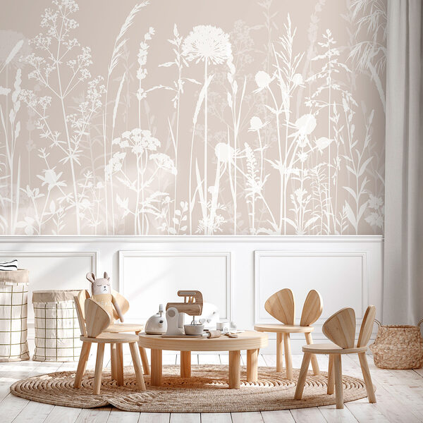 Papier peint Silhouettes blanches de fleurs