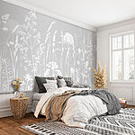 Papier peint Fleur blanche sur fond gris
