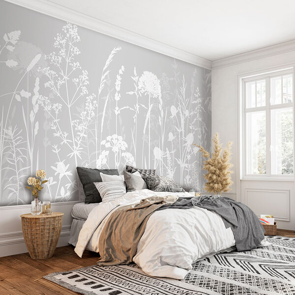 Fleur blanche sur fond gris Papier peint Fleur blanche sur fond gris