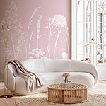 Papier peint Silhouettes de fleurs sauvages sur fond rose