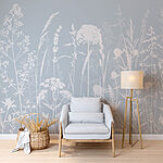 Papier peint Silhouettes de fleurs sauvages sur fond gris.