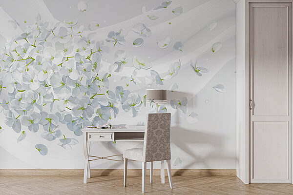 Fleurs blanches volant dans l'air Papier peint Fleurs blanches volant dans l'air