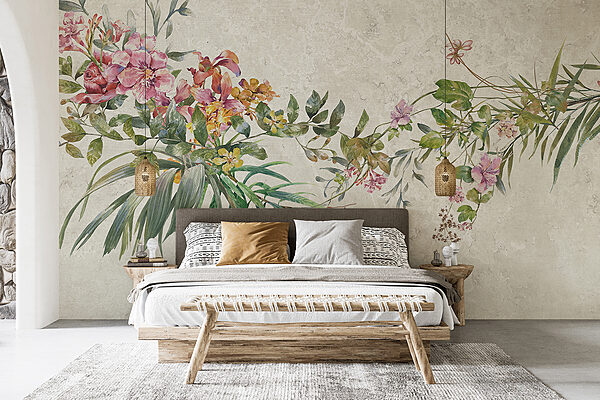 Papier peint Arrangement floral avec des feuilles vertes. (UGS : w01250) Papier peint Papier peint Arrangement floral avec des feuilles vertes. (UGS : w01250)