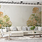 Papier peint Peinture de feuilles sur un mur