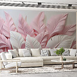 Papier peint Groupe de feuilles roses et blanches
