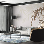 Papier peint Feuilles de bambou sur fond blanc