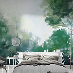 Papier peint Peinture des arbres et des buissons