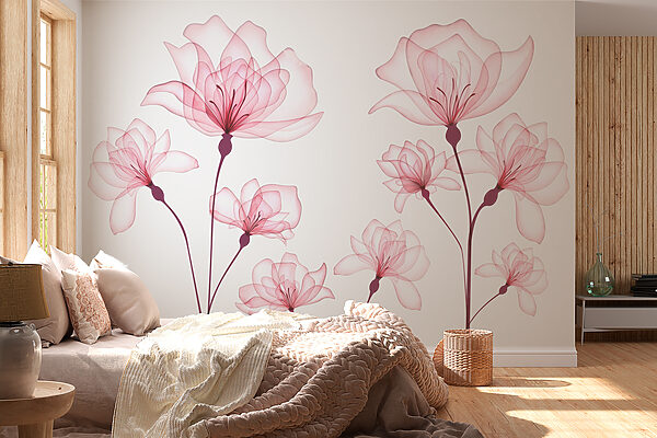 Papier peint Groupe de fleurs roses