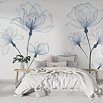 Papier peint Fleurs transparentes sur fond blanc