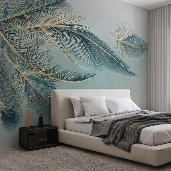 Papier peint Groupe de plumes sur fond blanc