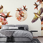 Papier peint Oiseau sur une branche avec des fleurs