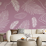 Papier peint Fond violet avec des feuilles blanches