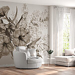 Papier peint Dessin de fleurs et de feuilles
