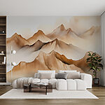 Papier peint Peinture de montagnes avec nuages