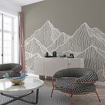 Papier peint Dessin au trait blanc de montagnes