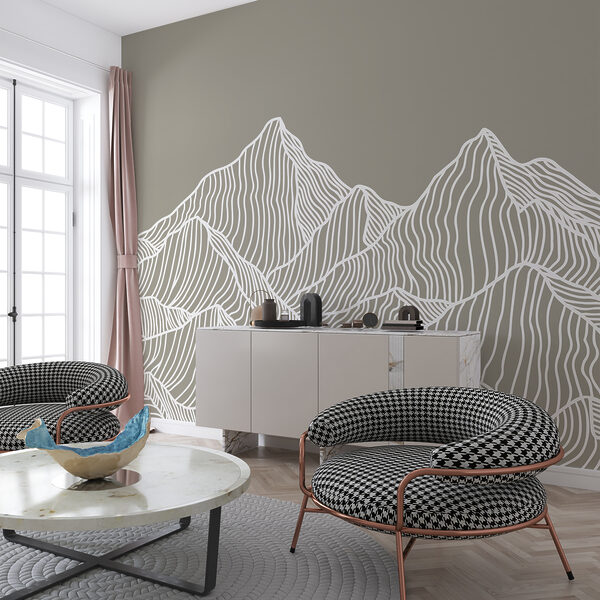 Dessin au trait blanc de montagnes Papier peint Dessin au trait blanc de montagnes