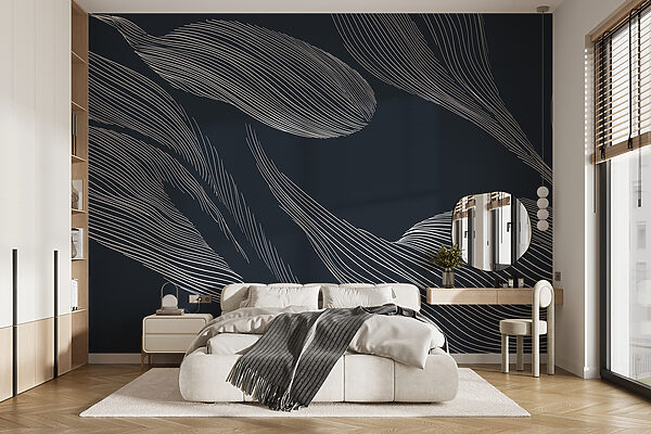 Papier peint Lignes blanches sur fond bleu