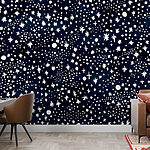 Papier peint Motif de points blancs et d'étoiles sur fond bleu foncé