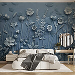 Papier peint Mur gris avec fleurs et feuilles