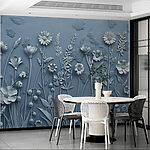 Papier peint Mur gris avec fleurs et feuilles