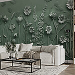 Papier peint Sculpture grise de fleurs et de plantes