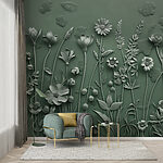 Papier peint Sculpture grise de fleurs et de plantes