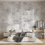 Papier peint Motif floral blanc et gris