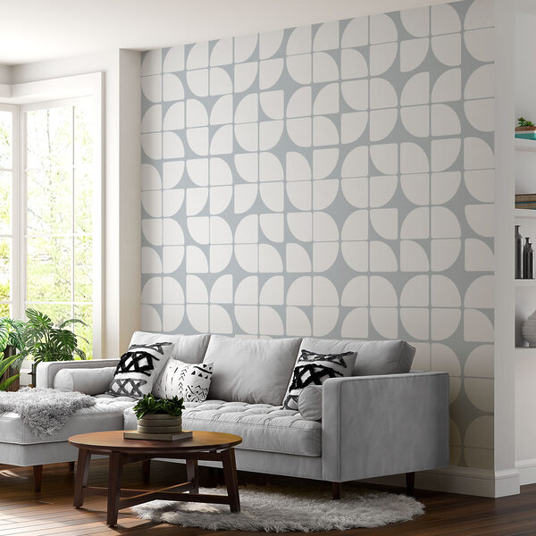 Papier peint Motif de cercles blancs et gris