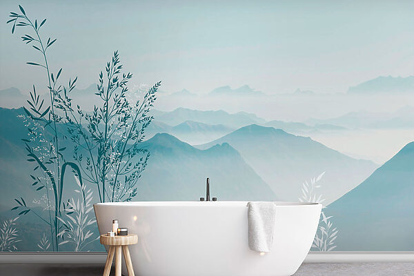 Paysage avec montagnes et arbres Papier peint Paysage avec montagnes et arbres