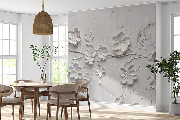Fleurs blanches sur une surface blanche Papier peint Fleurs blanches sur une surface blanche