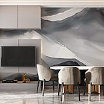 Papier peint Peinture de montagnes en gris et blanc