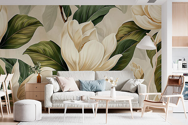 Magnolias blancs en fleurs Papier peint Magnolias blancs en fleurs