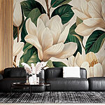 Papier peint Magnolias blancs élégants en fleurs