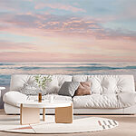 Papier peint Plage avec des vagues et un ciel rose