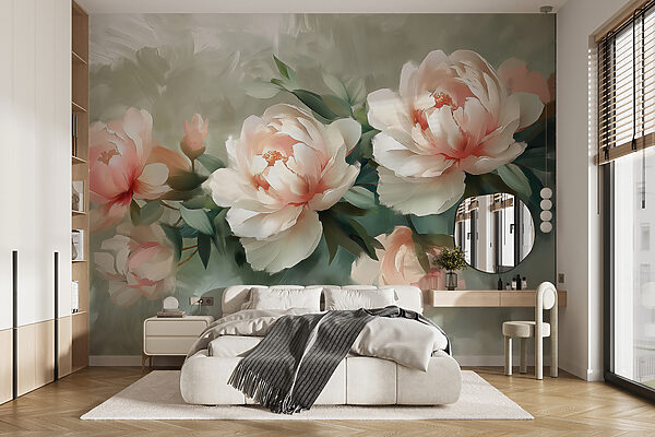 Groupe de fleurs sur une surface blanche Papier peint Groupe de fleurs sur une surface blanche