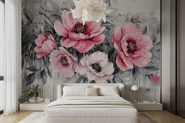 Papier peint Papier peint Peinture de fleurs roses (UGS : w07948)