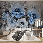 Papier peint Peinture de fleurs bleues
