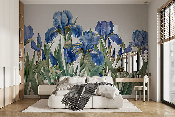 Groupe de fleurs bleues Papier peint Groupe de fleurs bleues