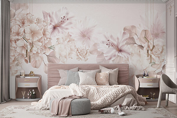 Groupe de fleurs sur fond blanc Papier peint Groupe de fleurs sur fond blanc