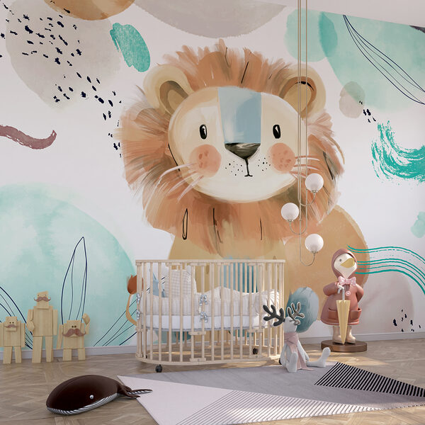 Lion de dessin animé avec des taches bleues et blanches Papier peint Lion de dessin animé avec des taches bleues et blanches