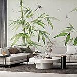 Papier peint Libellules sur une branche de bambou