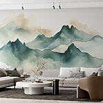Papier peint Peinture de montagnes et de brouillard