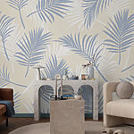 Papier peint Motif de feuilles bleues et blanches