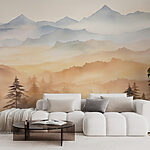 Papier peint Paysage de montagnes et d'arbres