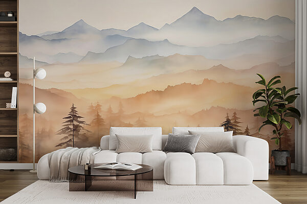 Paysage de montagnes et d'arbres Papier peint Paysage de montagnes et d'arbres