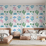 Papier peint Motif de cactus et de fleurs