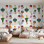 Papier peint Motif de fleurs et de feuilles colorées